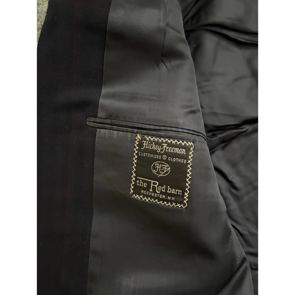 Hickey Freeman Loro Piana Wool Blazer Navy Blue Windowpane Sport Coat Mens